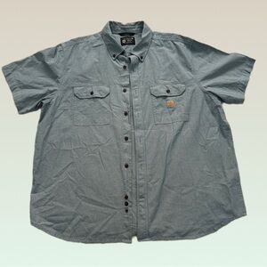 Carhartt Men’s 2XL Loose Fit Blue Workwear Button Up Shirt Short Sleeve